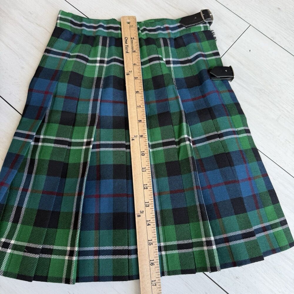 VTG Anderson Innes Scotland Wool Tartan Kilt Youth Green Plaid Adjustable Waist - Picture 9 of 10